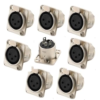 XLR Female Jack 3 Pin Panel Mount Jacks, XLR Female Socket Audio Speaker Microphone Connector 8Pcs,Silver Metal Housing