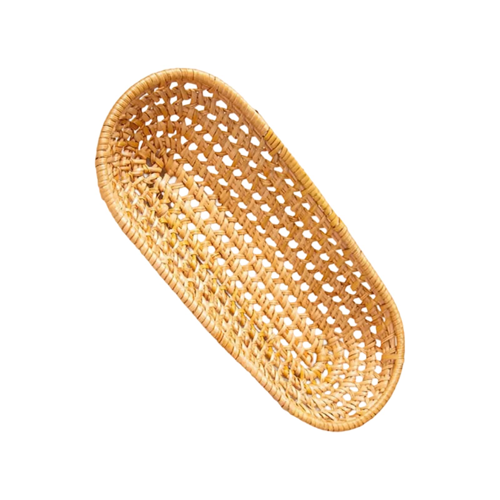 Kalttoy Desktop Organiser Snacks Holder Oval Shaped Rattan Woven Basket Fruit Storage Tray Multifunctional Serving Plate Large Capacity Tray