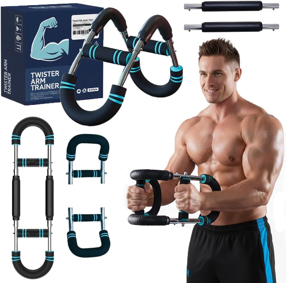Adjustable Arm Twister Trainer, 40–130 Lbs Power Bar for Upper Body Strength, Portable Arm & Chest Workout Equipment for Men & Women, Ergonomic Anti Slip Handles, Home Gym Fitness Tool