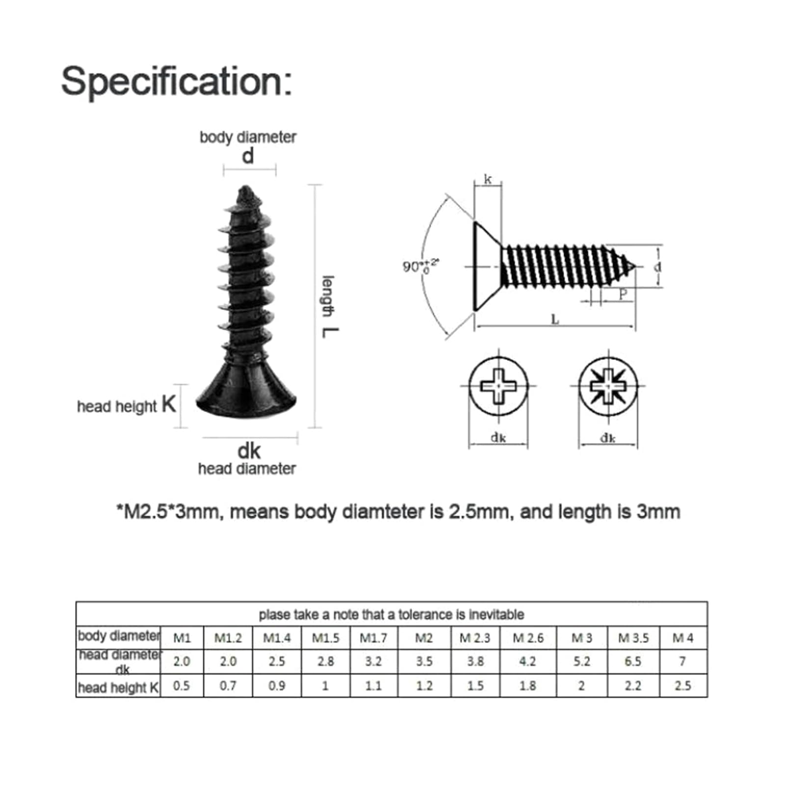 Viti autofilettanti 100 Viti autofilettanti for Legno a Testa Svasata con Intaglio a Croce in Acciaio al Carbonio Nero M3/M3.5/M4/M5, M4x22 mm(M4x20mm)