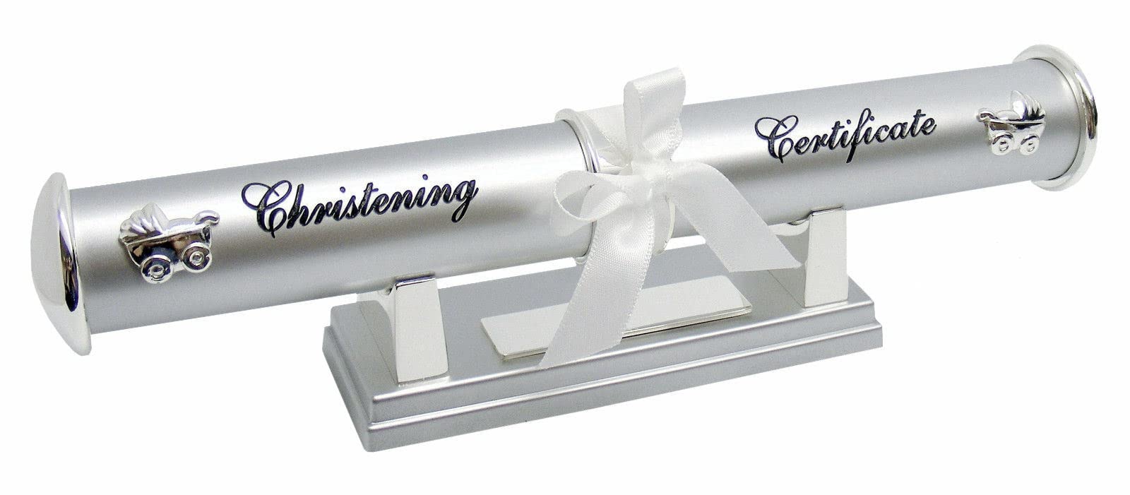 County Engraving Silver Engraved Personalised Christening Certificate Holder And Stand, Personalise Both Stand And Certificate Holder