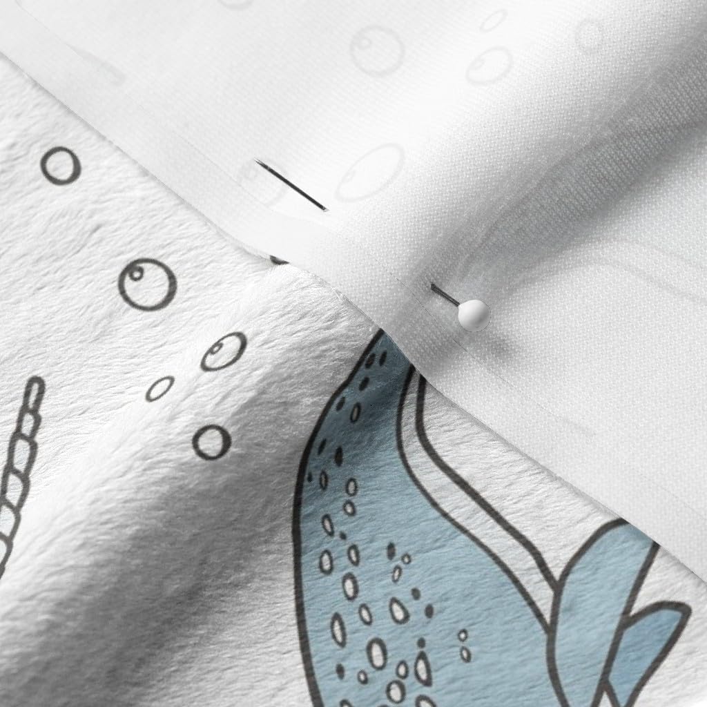 Spoonflower Fabric - Narwhal Blue White Narwhals Nautical Ocean Sea Whales Whale Bubbles Printed on Minky Fabric by The Yard - Sewing Baby Blankets Quilt Backing Plush