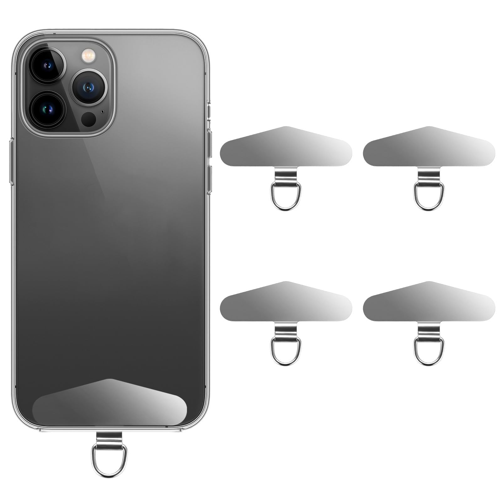 KASTWAVE Phone Tether Tab, 4 Pack Phone Lanyard Replacement Part for Mobile Phone Straps, Multi-Pack Mobile Accessory Bundle, Silver