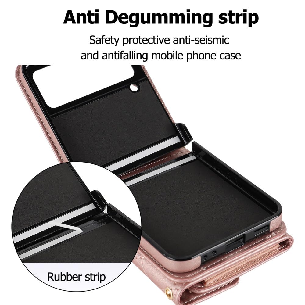Funda de Cuero para teléfono Samsung Galaxy Z Flip 5 4 3 5G Funda con Bolsillo para Tarjeta con cordón Largo, Color E, para Z Flip 4