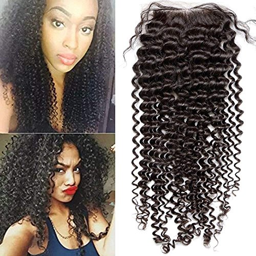 Sunwell Brazilian Virgin Human Hair Closure 3.5x4 Kinky Curly Human Hair Lace Closure with Baby Hair Bleached Knots Natural Color Free Part 10