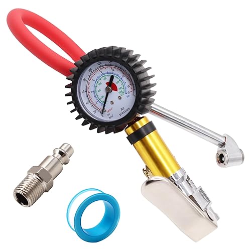 Medidor de presión de neumáticos con inflador, manómetro de aire de 220 PSI para neumáticos, lector de presión de 2.5 pulgadas, mandril de aire