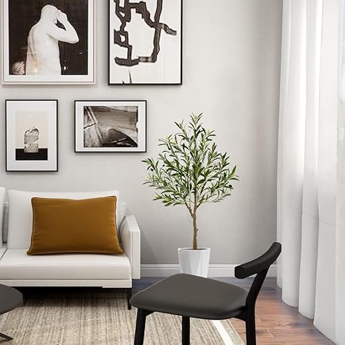 Miniatura 5 de Warmplants Árbol de Olivo Artificial, Planta de Hojas de Olivo Falsas de 4 pies de Alto con Canasta, Topiario de Olivo Falso para Interiores y