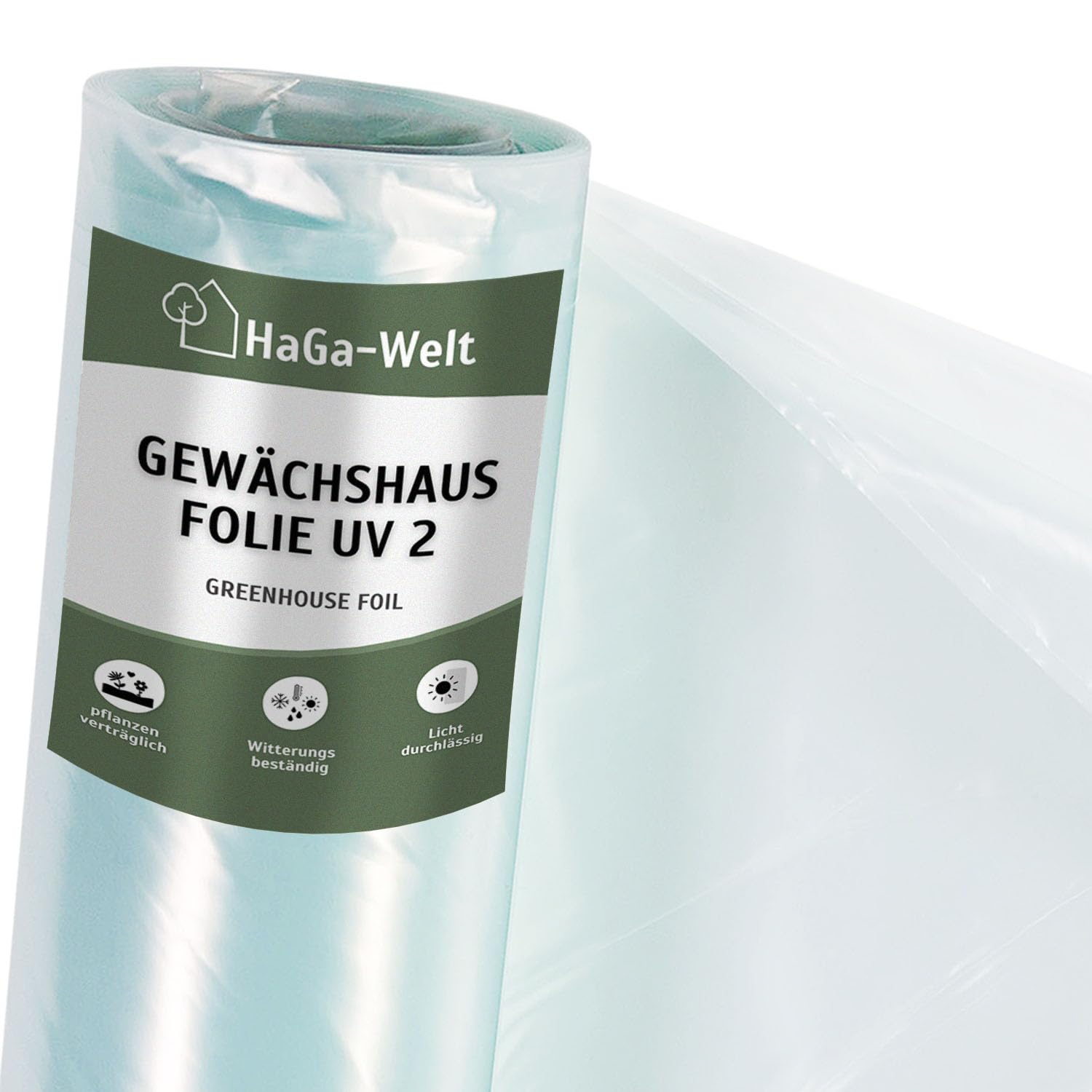 HaGa UV2 Gewächshausfolie 8m x 5m transparente PE Folie - als Folientunnel, Gewächshaus, Tomatenhaus | Witterungsbeständig | UV-beständig