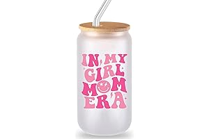 In My Girl Mom Era Glass Cup, 16oz Coffee Glass Cups with Lids and Straws