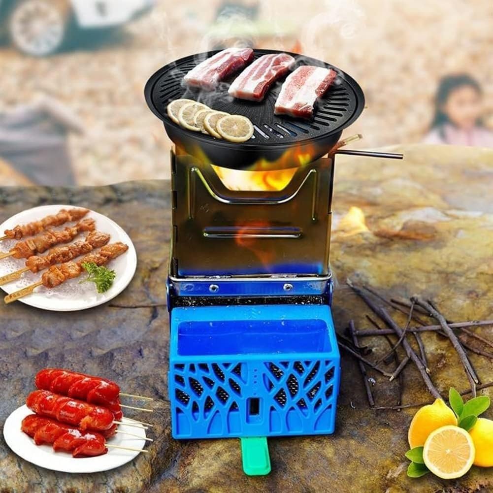 Réchaud de camping portable à bois – Réchaud compact d'extérieur avec génération d'énergie thermique, chargement USB pliable étanche, idéal pour la randonnée, le barbecue