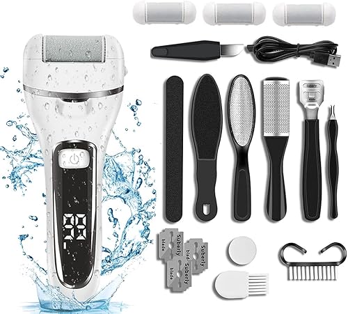 Removedor eléctrico de callos de pies, pulidor de pies para pies con kit de pedicura profesional recargable impermeable negro, 20 unidades (paquete