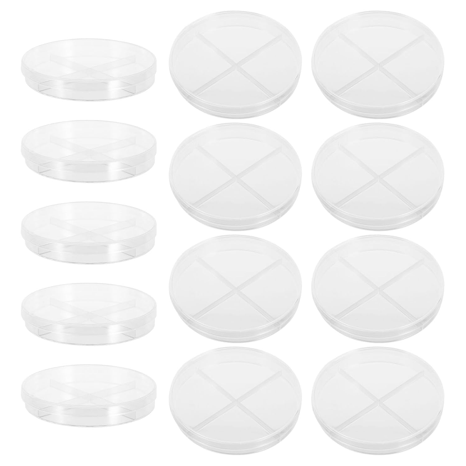 50pcs 90mm Sterile Laboratory Petri Dishes with Lids 4-Compartment Plastic Tissue Culture Plates for Microbiology and Cell Analysis in Scientific Research