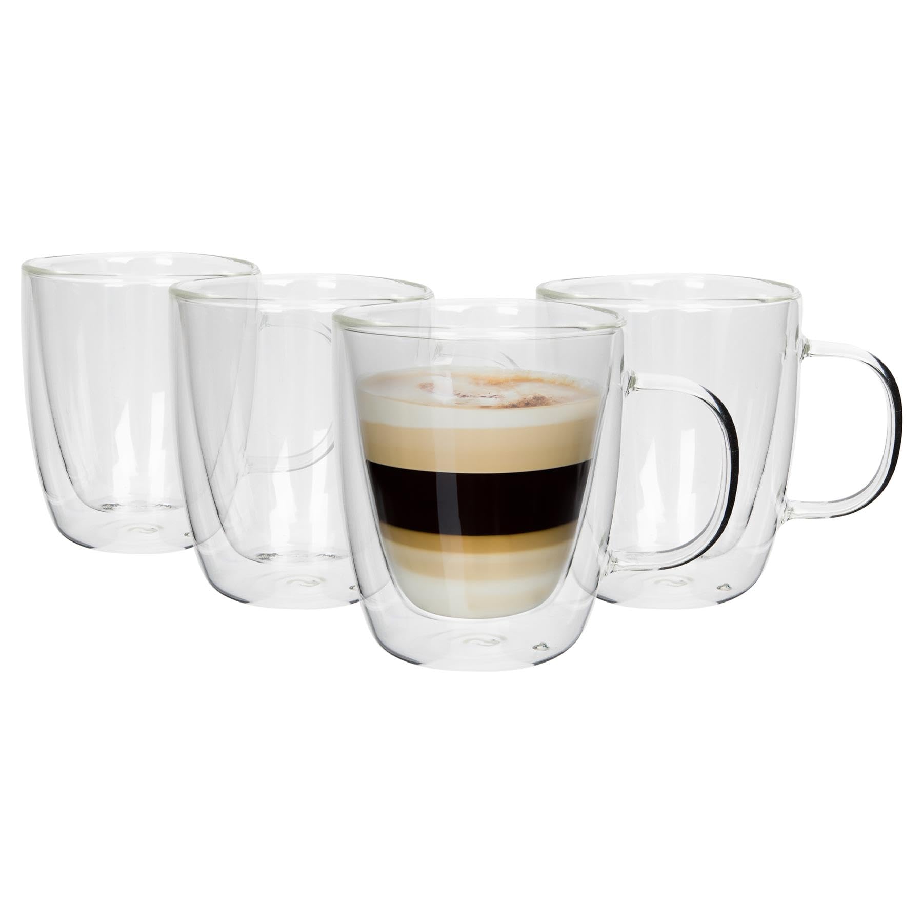 Rink Drink Double Walled Coffee Mugs - 386ml - Pack of 4 - Heat Resistant Glass Coffee Cups Latte Glasses Hot Chocolate Mug Cappuccino Cup Tea Glass Mugs with Handles