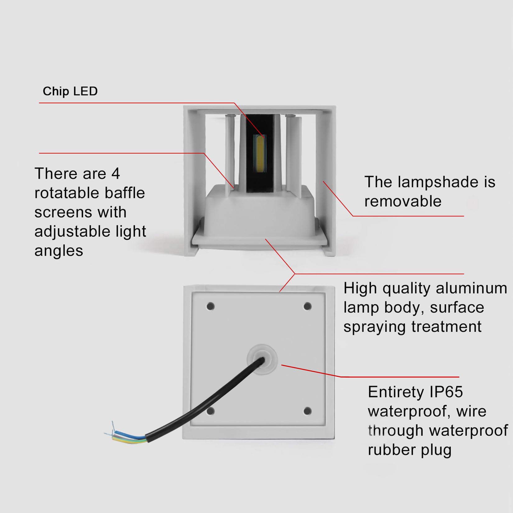 2 Piezas Aplique de Pared exterior LED Lámparas de Pared Interior moderno blanco 20W 4000K blanco natural IP65 impermeable cuadrada de aluminio Ángulo de luz ajustable de diseño y fácil de instalar — view 6