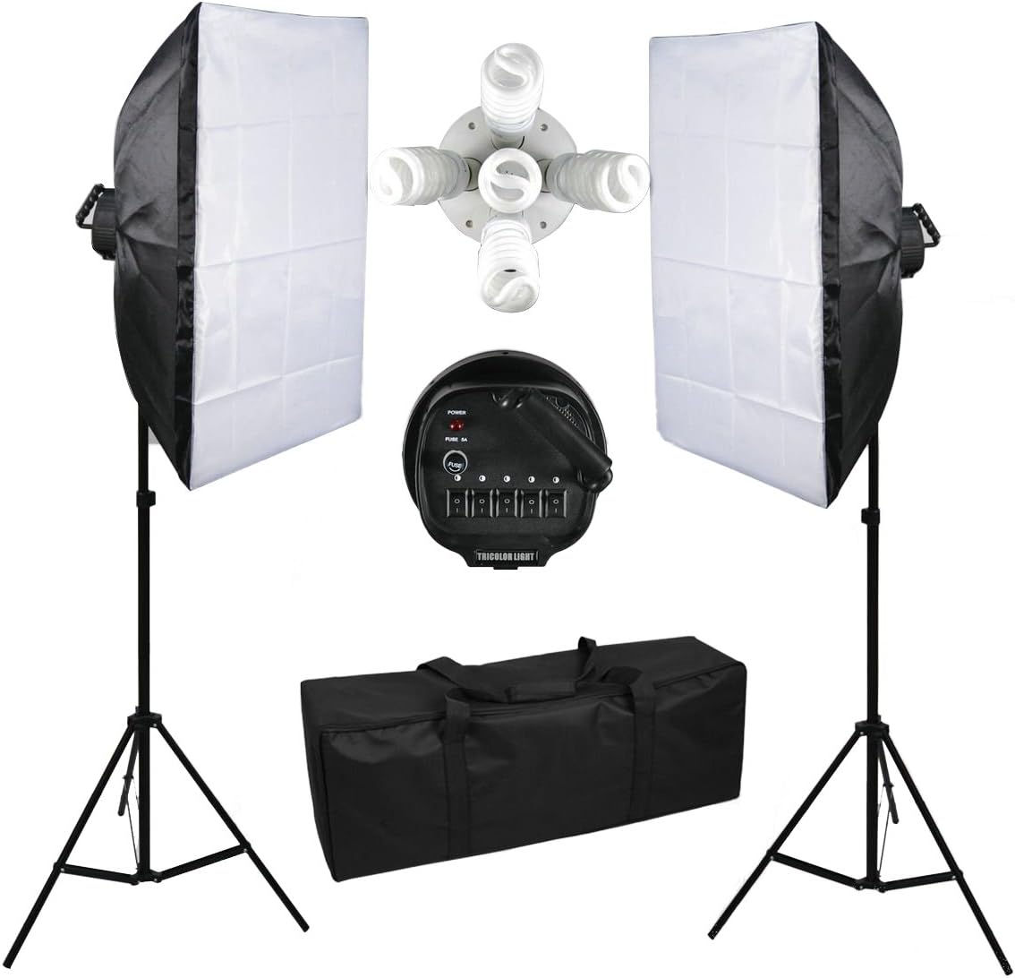 SLOJP 10x 45W 5500K Bulbs, 2PCS 5 Head Socket Continuous Softbox, Photo Studio Soft Box Lighting Kit, Light Stand Lamp Set, Free Carrying Bag