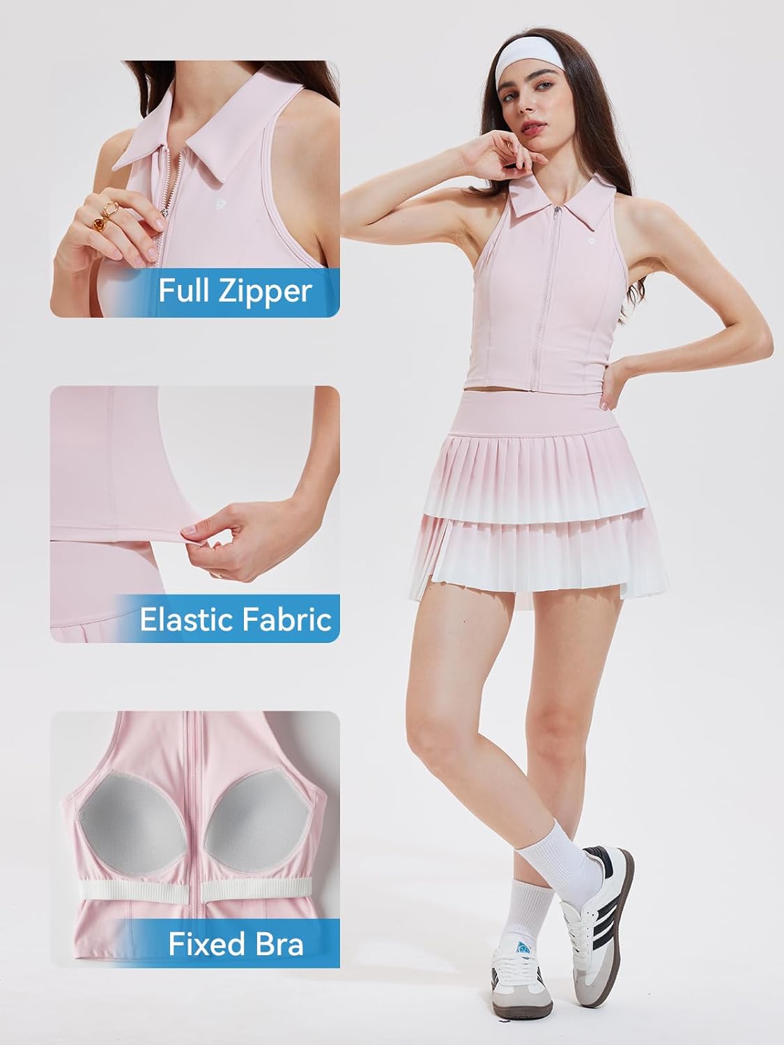 Tennis Skirt Set for Women Two Piece Golf Pickleball Outfits Double Ruffle Pleated Athletic Skirts Sets with Pockets - Image 4