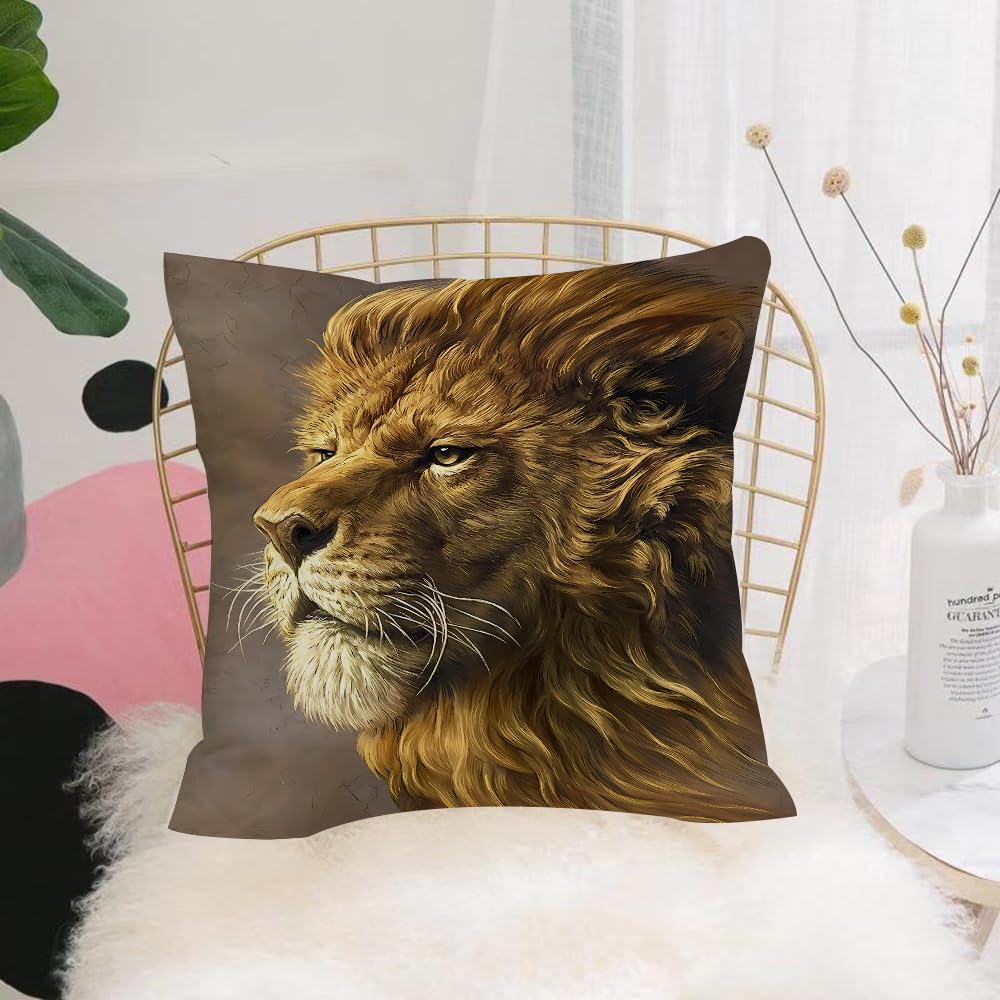 HYMSXW Cushion Cover,Throw Pillow Case Home Decorative for Living Room Bedroom Sofa Chair 20X20 Inch,Color profile portrait of a lion's head on a black background.,Pillowcase 50X50cm