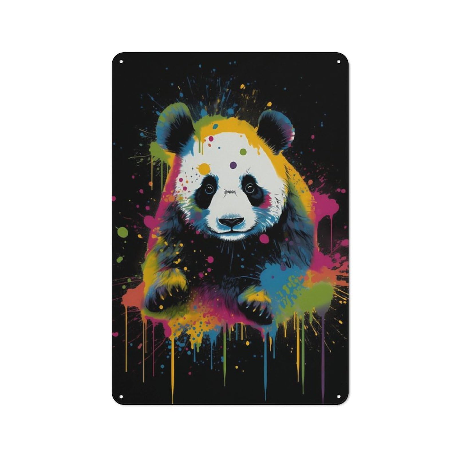 Junmoney Colorful Panda With Drips Vintage Tin Sign 30X20cm With For Dining Room Or Kitchen, For Dining Room Decor Fans