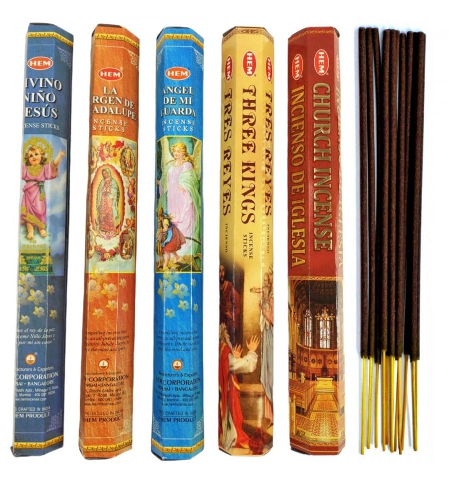 HEM Assortiment d'encens Religieux catholique. Lot de 100 batons (5 parfums) Marque