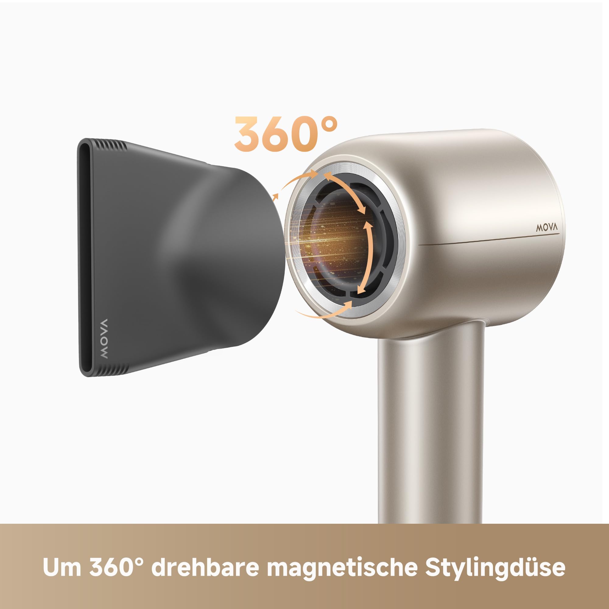 MOVA Shine 10 Haartrockner, schnelle Trock. m. Moisture Caring Tech, bürstenl. Motor m. 110.000 U/min, leise, Plasma-Ionen-Pflege, Konzentrator, NTC 1.000 t/s Wärmeregul., für zu Hause, Salon, Reisen