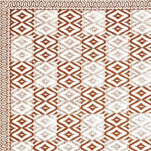 Image of Living Roots Ethnic Jaipur Block Print Double Cotton Bedsheet & 2 Pillow Covers, for Mattress Upto 6 inches Thick, No Colour Bleeding, Rust Orange Colour, King Size 90 * 108 inches, 120TC (610-A)