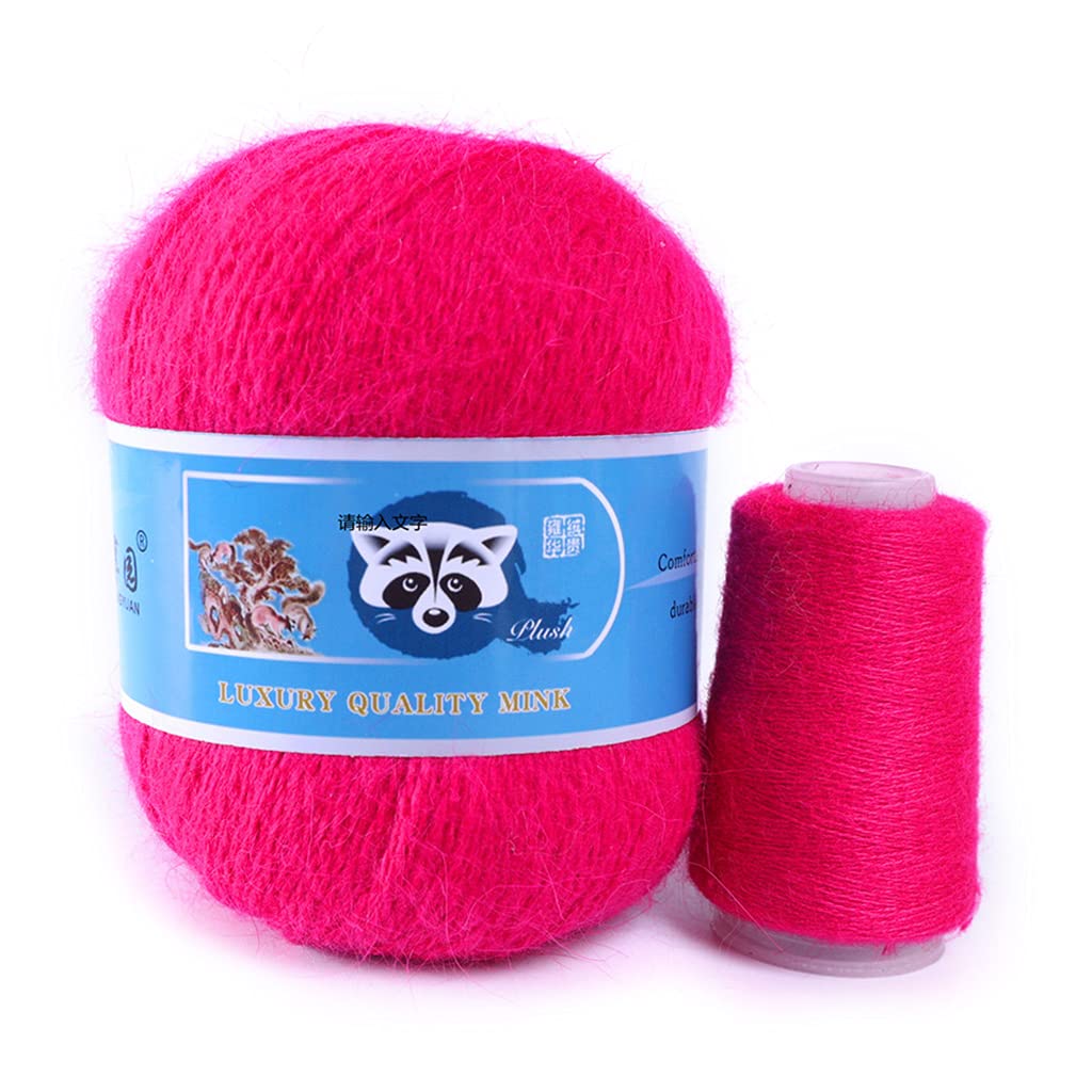 Jiqoe Qq 2 Pcs/Pack Long Plush Mink Wool Yarn Anti-Pilling Hand Knitting Weaving Thread For Scarf Gloves 50G+20G Multicolor Thick Mink Wool Yarn Worsted For Felting Crocheting Knitting Hats