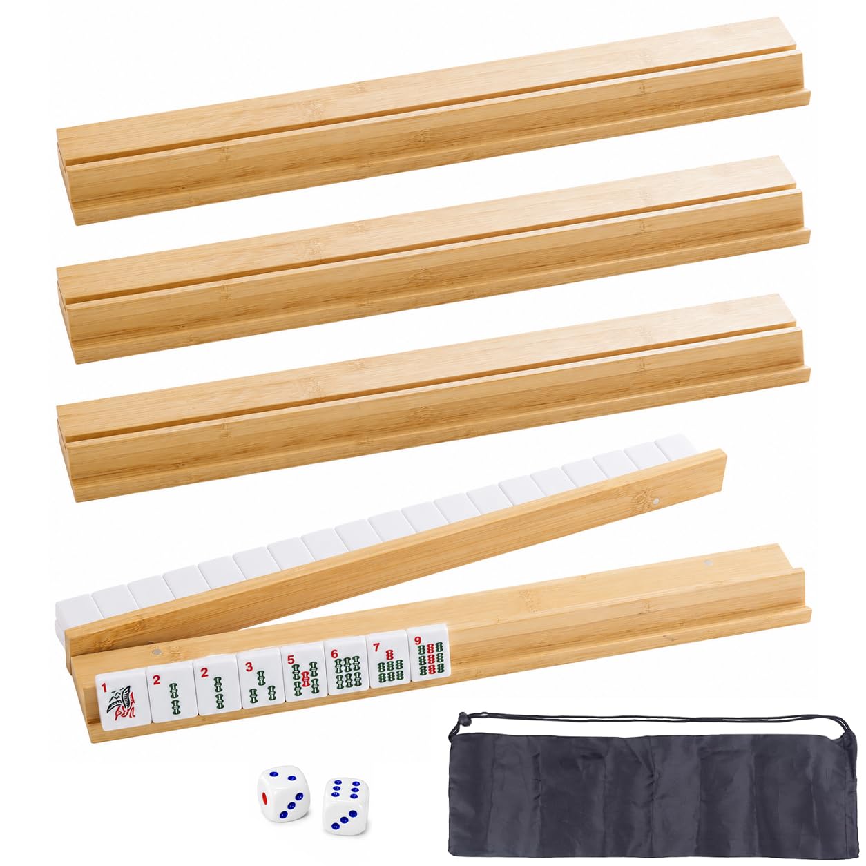 Magic Lot de 4 supports de mahjong en bois avec poussoirs magnétiques, 44,2 cm en bois naturel, accessoires de jeu de table modernes pour carreaux de mahjong