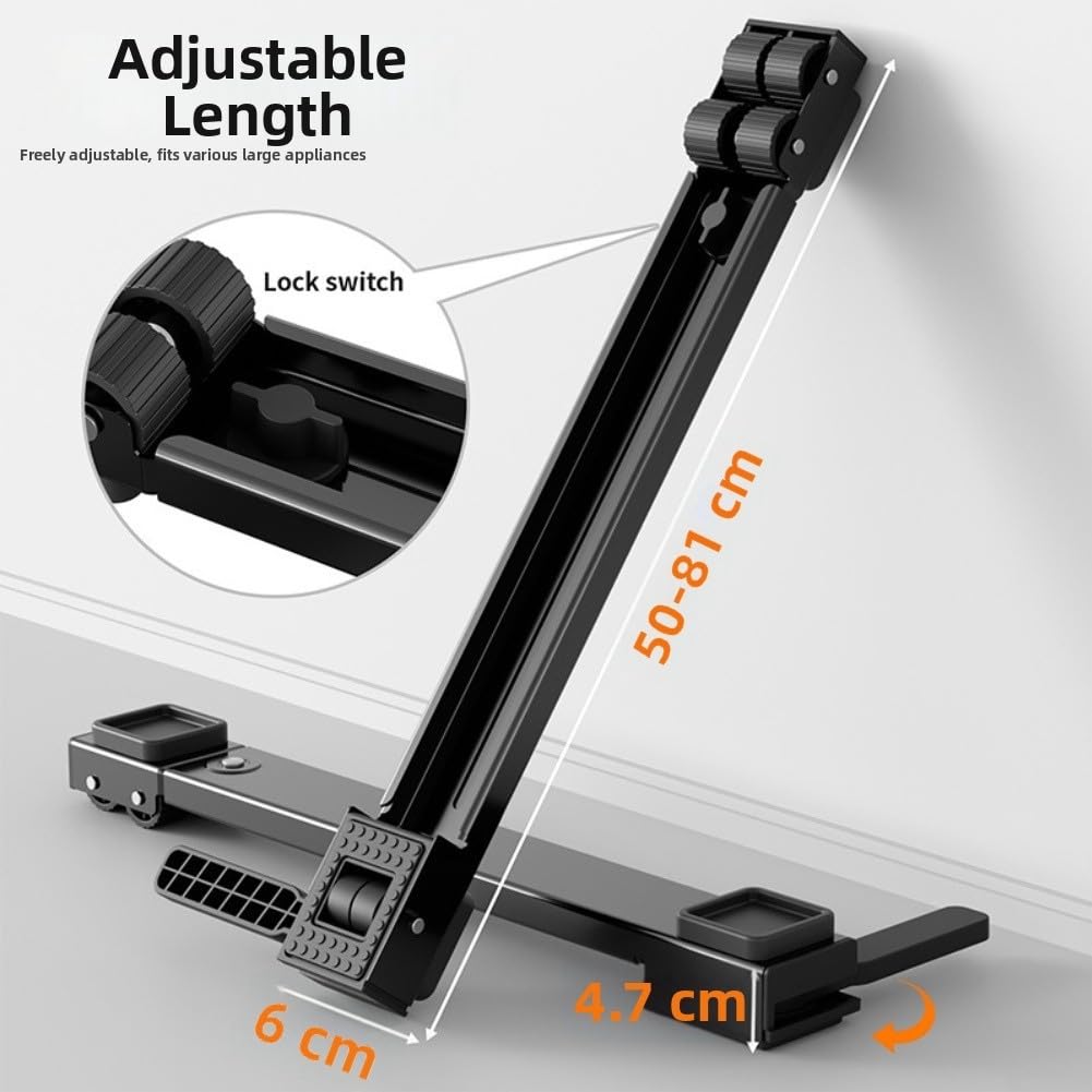 Supporto per lavatrice in Ferro Antivibrazione Carico per pesante(Black) | Ruote con bloccaggio, larghezza 40-62cm, struttura in ferro, per facile scorrimento, installazione rapida