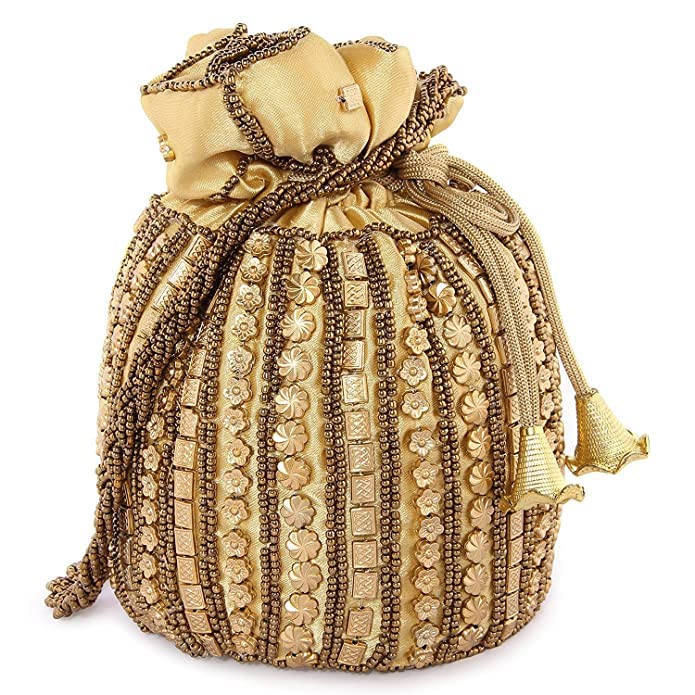 Womens Ethnic Rajasthani Silk Potli Bag Potli Purse Bridal Purse (Gold) (B0BM7L6RCG) Amazon Price History, Amazon Price Tracker