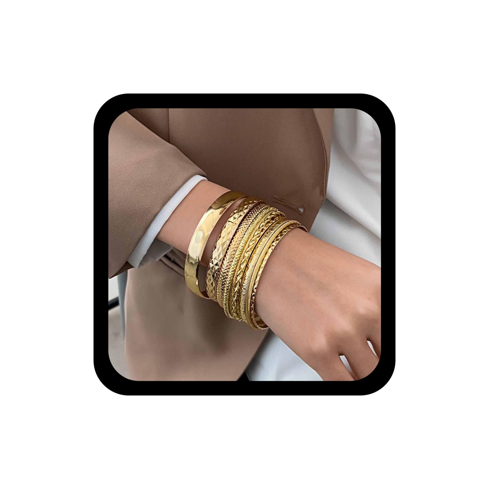 Wendalern Wendalern Pulsera de oro brazalete conjunto para las mujeres Multi apilamiento ancho brazaletes de Bollywood indio grueso brazalete pulseras étnicas textura brillante boda traje de joyería (11pcs)