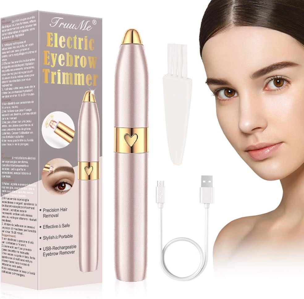 Eyebrow Trimmer for Women, Eyebrow Hair Remover, Eyebrow Trimmer Epilator for Women, Upgraded Painless Hair Removal Razor, USB Rechargeable, Cleaning Brush Included (Rose Gold)