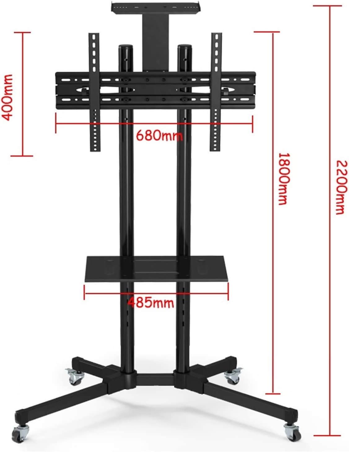 TV Cart Free Lifting 32"-65" LED LCD Plasma TV Trolley Stand with Mobile Wheels and Adjustable AV Shelf Camera Holder