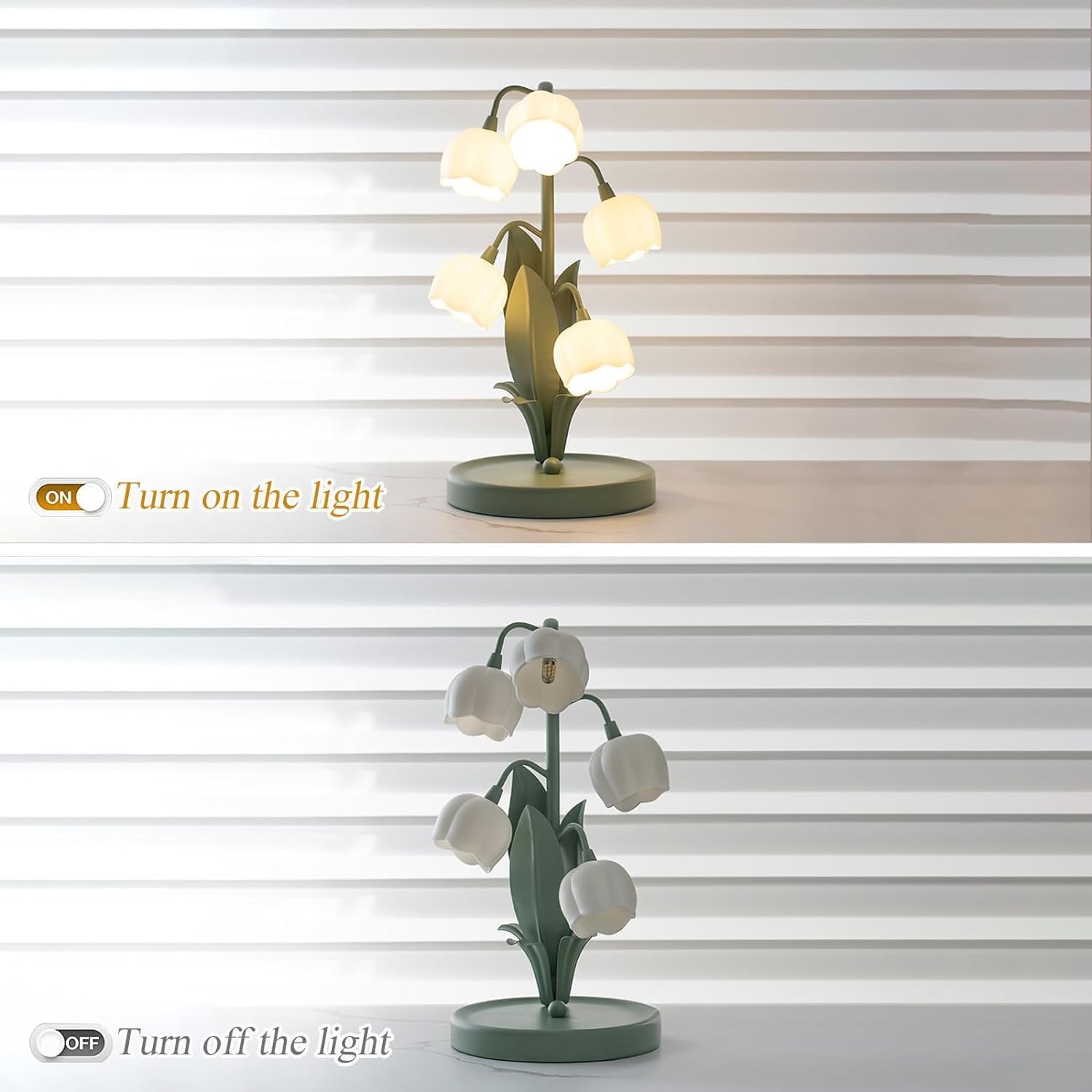 Green Table Lamp Flower Table Lamps 5-Light Floral Shape Metal Leaf with Frosted White Acrylic Lampshade Nightstand Desk Light for Bedroom Living Room Bedroom Office