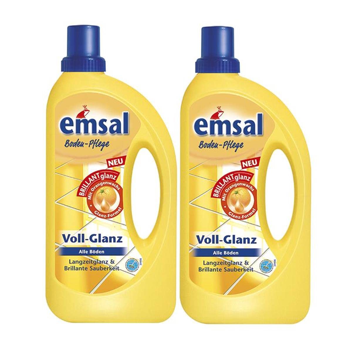 2x emsal Boden-Pflege Voll-Glanz 1 Liter, Langzeitglanz & Brillante Sauberkeit mit Orangenwachs