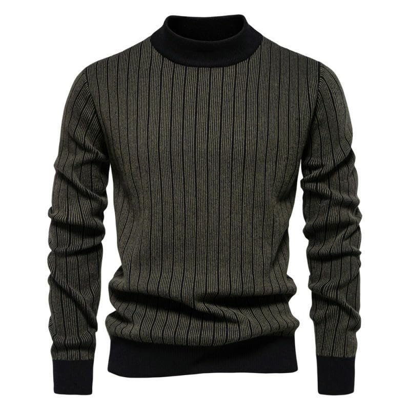 Pull à col semi-haut rayé homme tricot de qualité coupe ajustée - 6