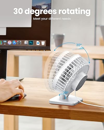 Vista 13 de Gaiatop Ventilador de escritorio USB, pequeño pero potente, portátil, silencioso, 3 velocidades, mini ventilador de escritorio ajustable