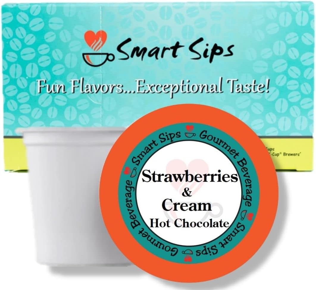Smart Sips, Strawberries & Cream Hot Chocolate, 24 Count, Single Serve Hot Cocoa Cups Compatible With All Keurig K cup Machines