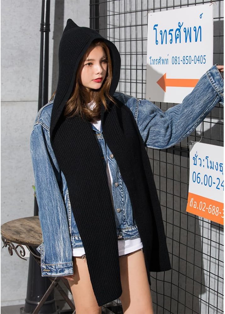 SIQITECHNO Winter Women Hooded Scarf Knitted Hooded Long Scarf Large Head Wrap Scarves for Women Lightweight Warm Shawl - Image 6