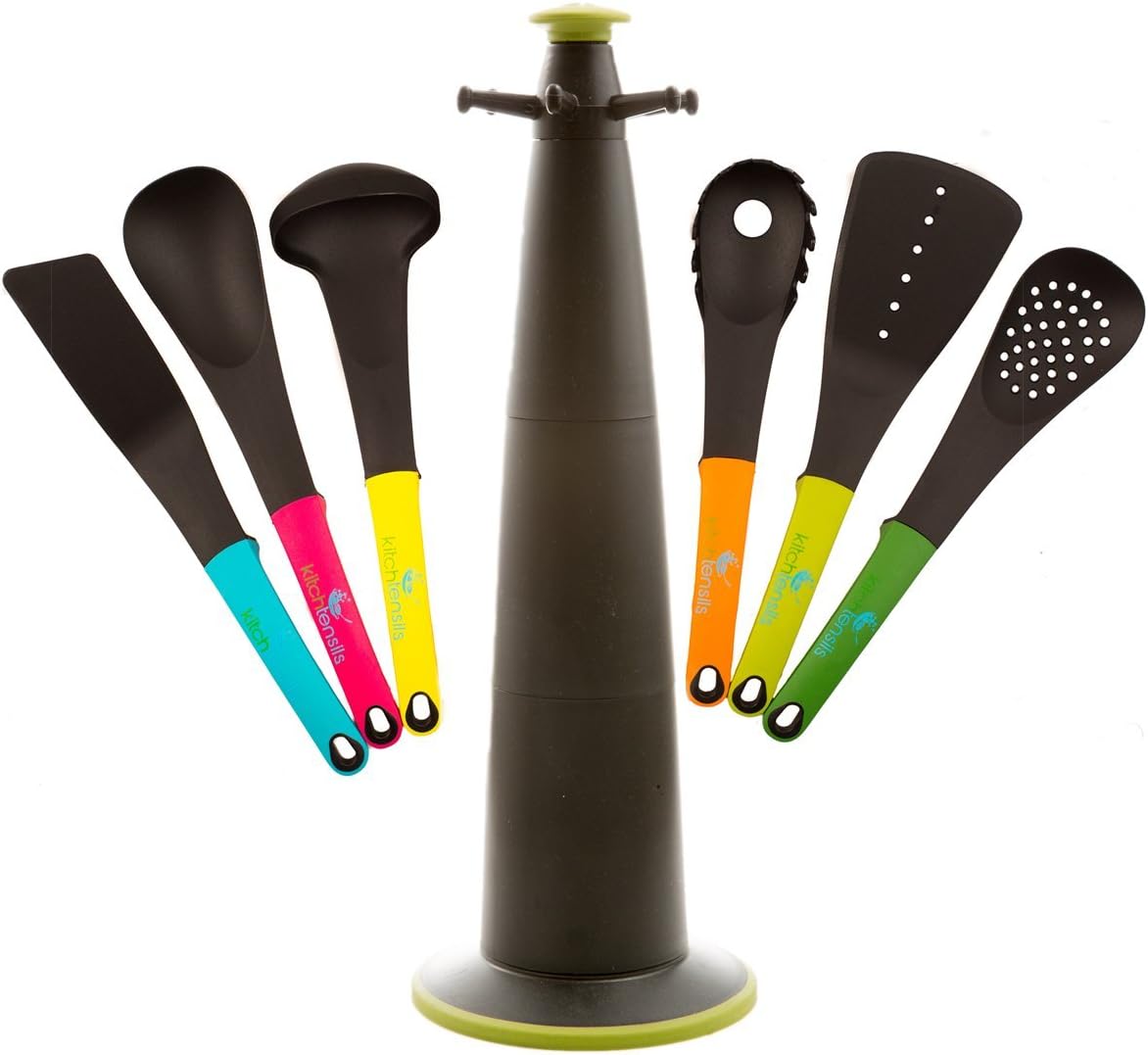 Kitchtensils 7-piece Nylon/silicone Cooking and Baking Kitchen Utensil Gadgets Set with Storage Stand (Multi-color)
