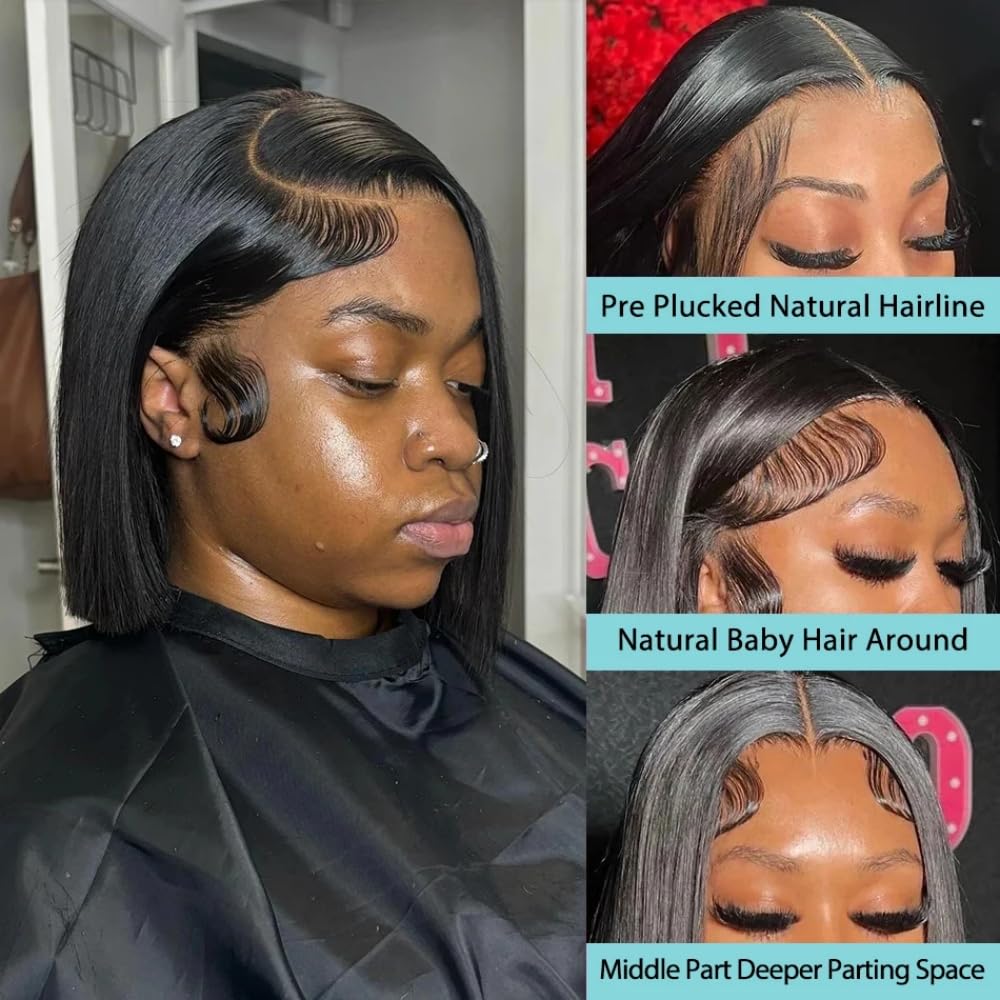 13x4 Lace Front Bob Wig Human Hair, HD Transparent Lace, Glueless Pre-Plucked
