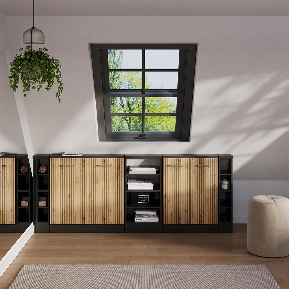 Vicco Ensemble de Meuble sous Pente Rion Chêne Artisan/Anthracite | L210 x P46 cm , Lot de 5, gain de place pour les pièces mansardées