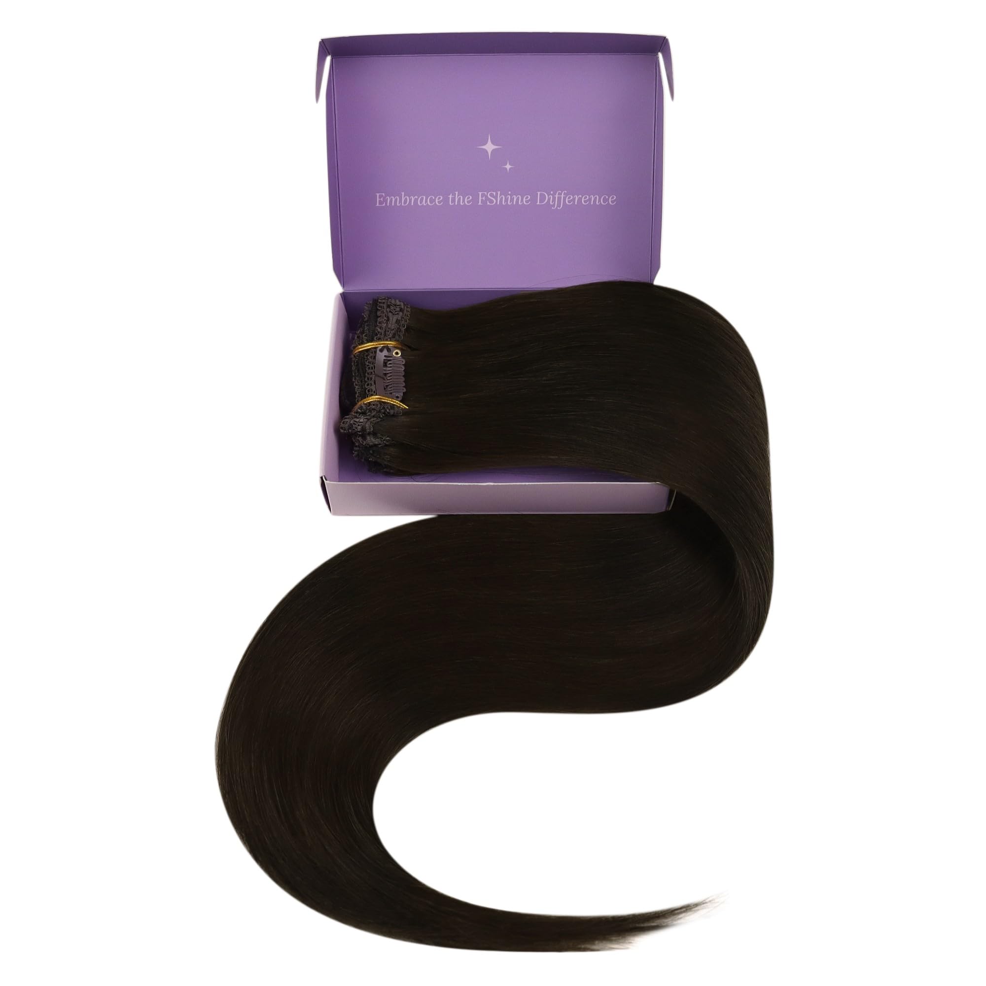 Fshine Extensions Echthaar Clip Dunkelbraun 40 cm 120 g 7 Stücke | Einfach anzubringen, Schnell einsetzbar, Haarschonend, Anfängerfreundlich, Natürliches Volumen, Glatt und Seidig