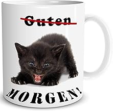 TRIOSK Tasse Morgenmuffel Katze lustig mit Spruch Guten Morgen Katzenmotiv Geschenk für Katzenliebhaber Frauen Freundin Bü...