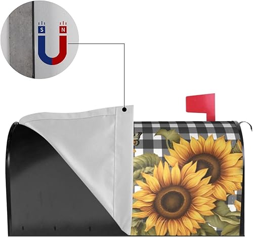 Miniatura 95 de Divertido gnomo de verano para conducir coche y girasol, cubierta magnética para buzón, patrón a cuadros, para decoración del hogar, jardín, 21 x 18