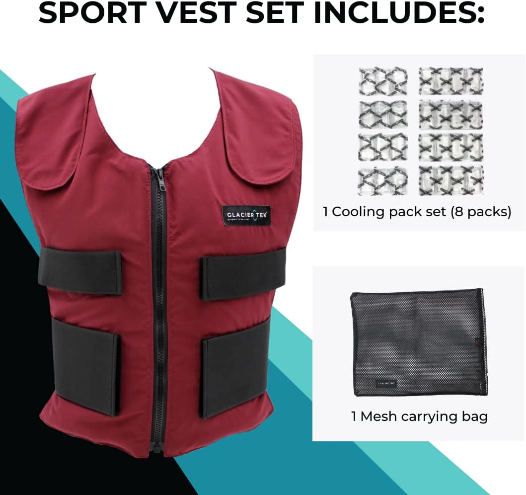 Glacier Tek Cool Vest Personal Cooling, 59 Degrees for 2.5 hours 8 Cool Packs, Recharge in 30 Minutes