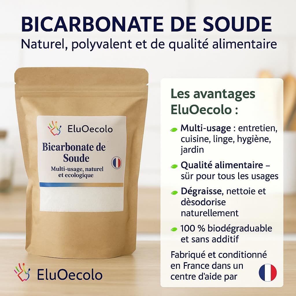 Made in France - Bicarbonate de Soude 6kg EluOecolo - Qualité alimentaire - Tous usages - Maison/Hygiène/Cuisine - Doseur à l'intérieur - Condtionné dans un CAT local