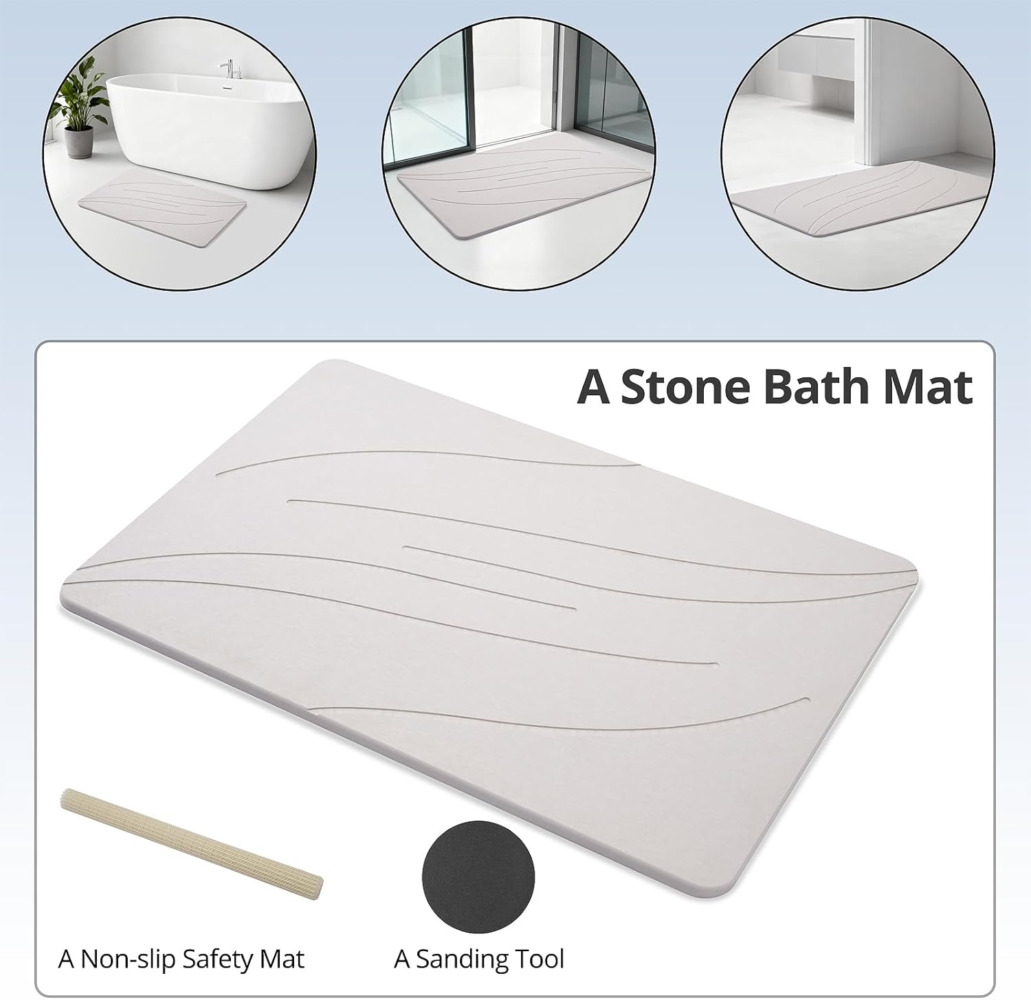 Stone Bath Mat - Diatomaceous Earth Non-Slip Stone Shower Mat Quick Drying Easy to Clean - Super Absorbent Diatomite Stone Mats for Bathroom Floor (24"x16" White)