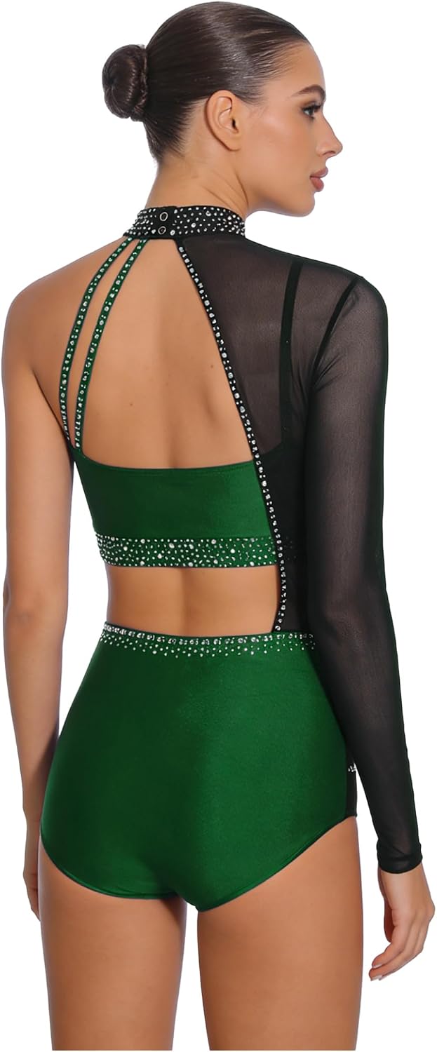 Women's Gymnastic Leotard Color Blocking Latin Dance Leotard Ballet Dance Bodysuit Hollow Out Jumpsuit