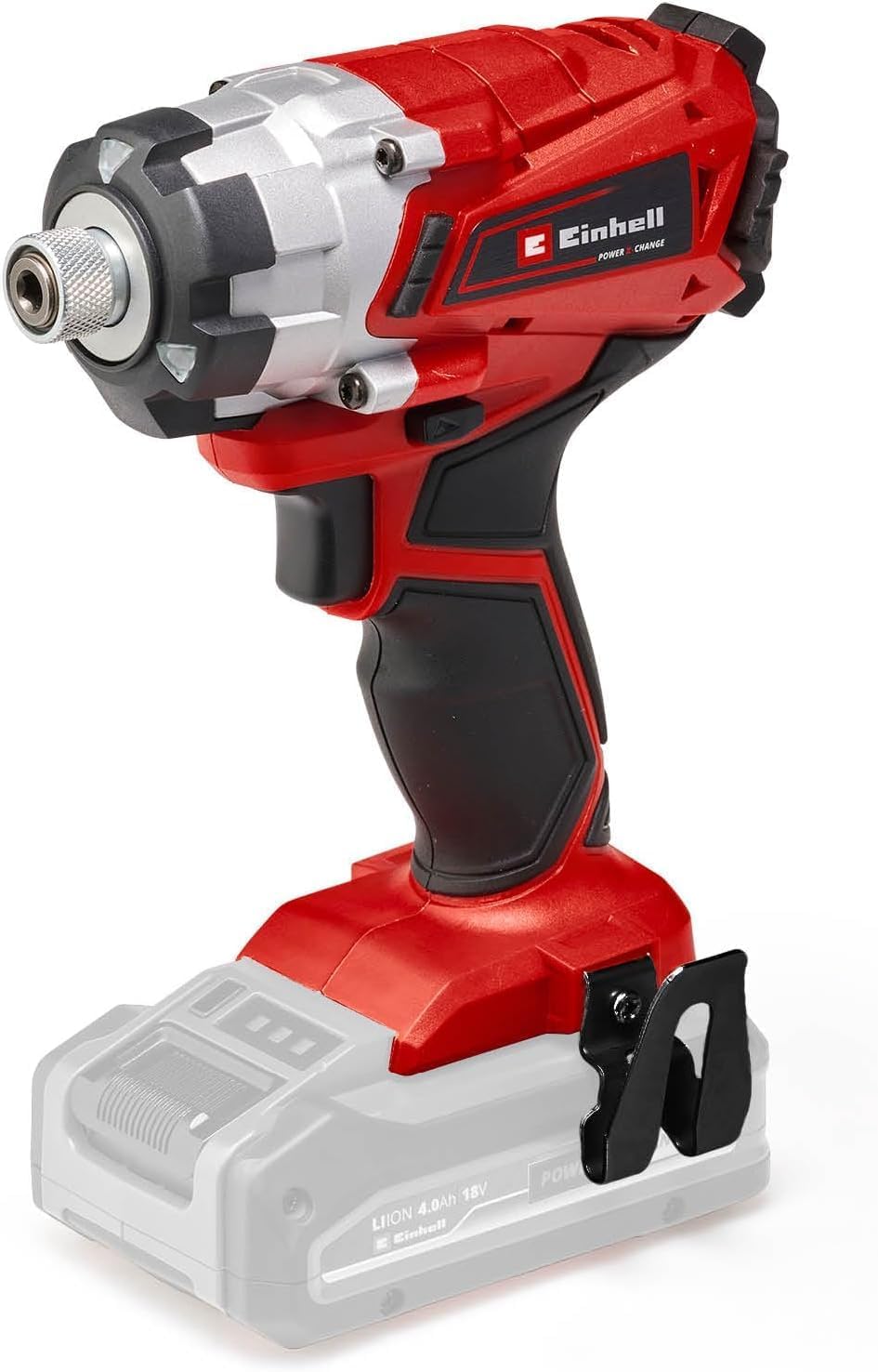 Einhell Power X-Change 140Nm Cordless Impact Driver - 18V, 2300 RPM, 1/4" Hex Bit Mount, LED Light - TE-CI 18/1 Li Solo Battery Powered Impact Drill (Battery Not Included), Red