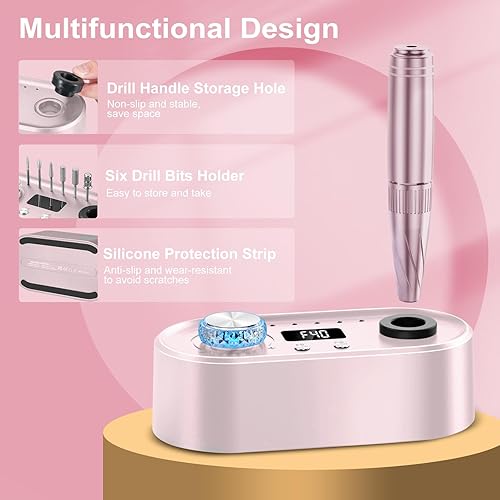 Miniatura 7 de Taladro eléctrico de uñas, 40000 rpm, kit profesional de taladro de uñas E para uñas acrílicas de gel, alta velocidad, baja vibración, baja